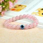💖 Natural Rose Quartz + Lava Evil Eye Beads Bracelet Combo Pack